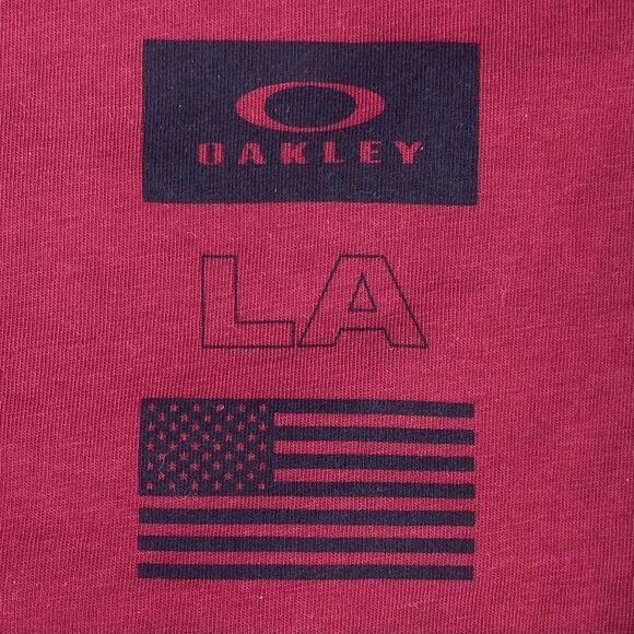 Oakley Men T-Shirt Large Red Logo America Flag Los Angeles Short Sleeve Tee NWT - Picture 3 of 7